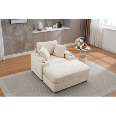 Canapé rembourré confortable en velours côtelé avec rangement pour main courante, repose-pieds mobile, porte-gobelets et coussins amovibles pour se détendre dans le salon et le bureau