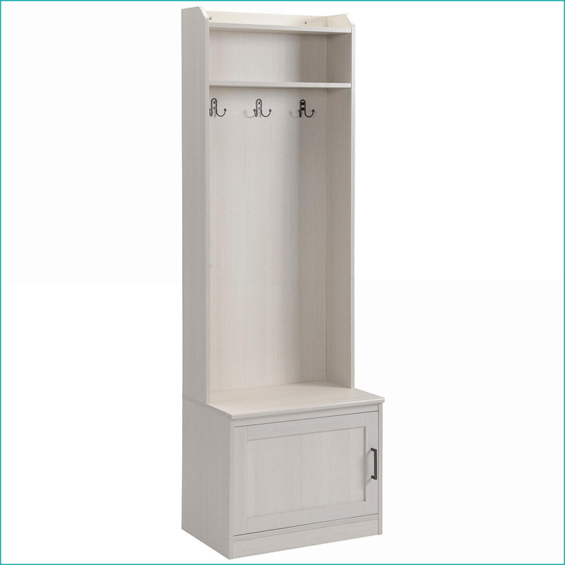 Coat Rack with Shoe Storage Bench, Rustic Hall Tree with Shelves | White Wood Grain | Particle Board