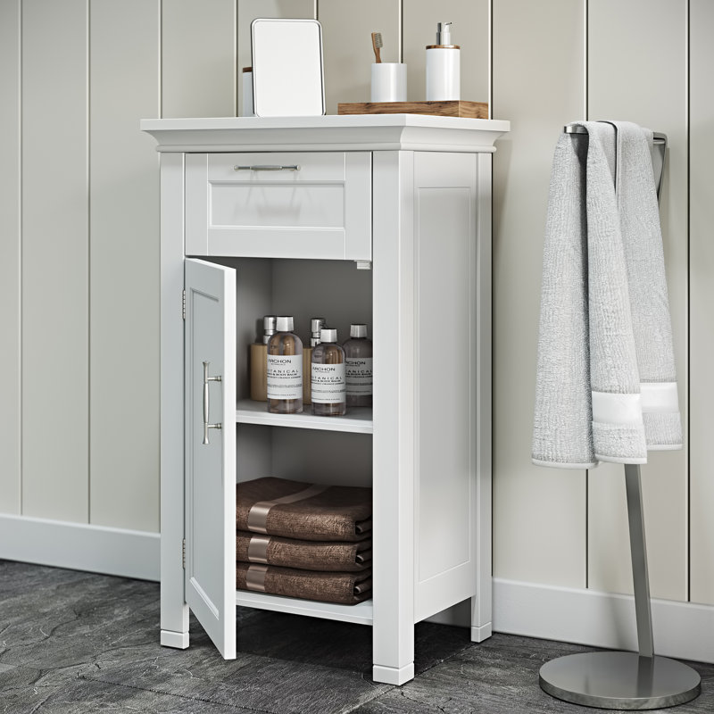 RiverRidge Somerset Single Door Bathroom and Laundry Storage Cabinet with Drawer and Adjustable Shelf, White