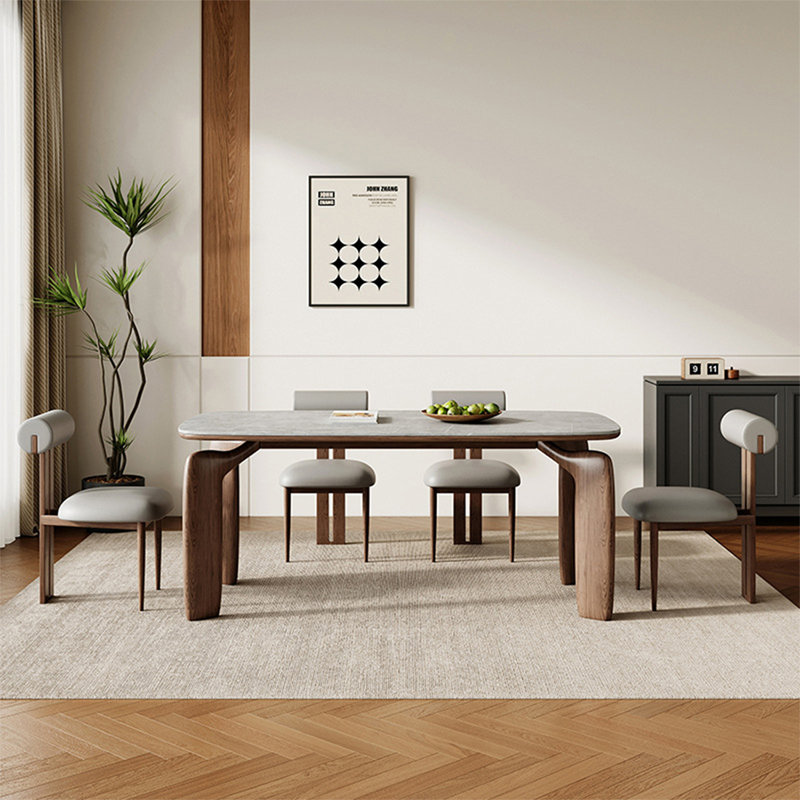Table de salle à manger en bois massif gris et brun noisette, H 29,53 po x L 55,12 po x l 31,5 po