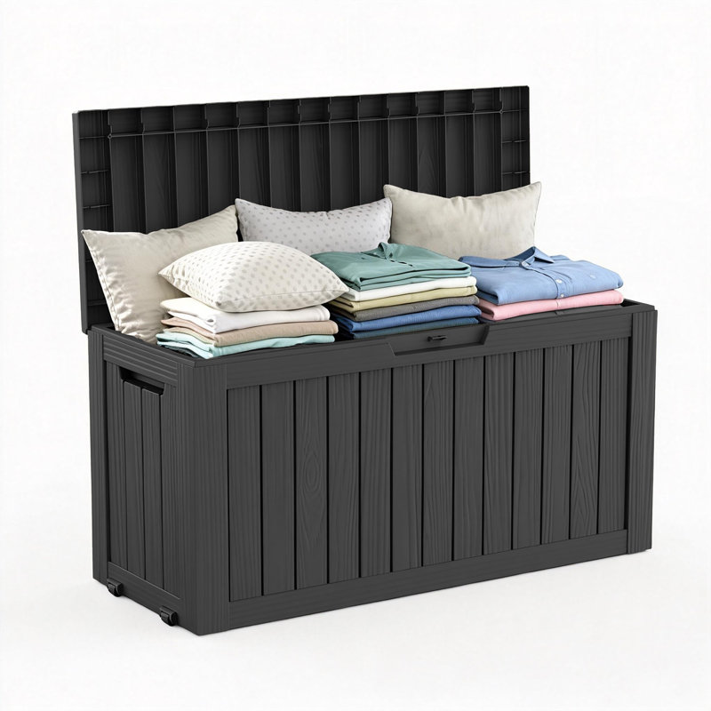 Boîte de rangement verrouillable en résine résistante à l'eau de 43,31 po et 75 gallons (noire), Noir