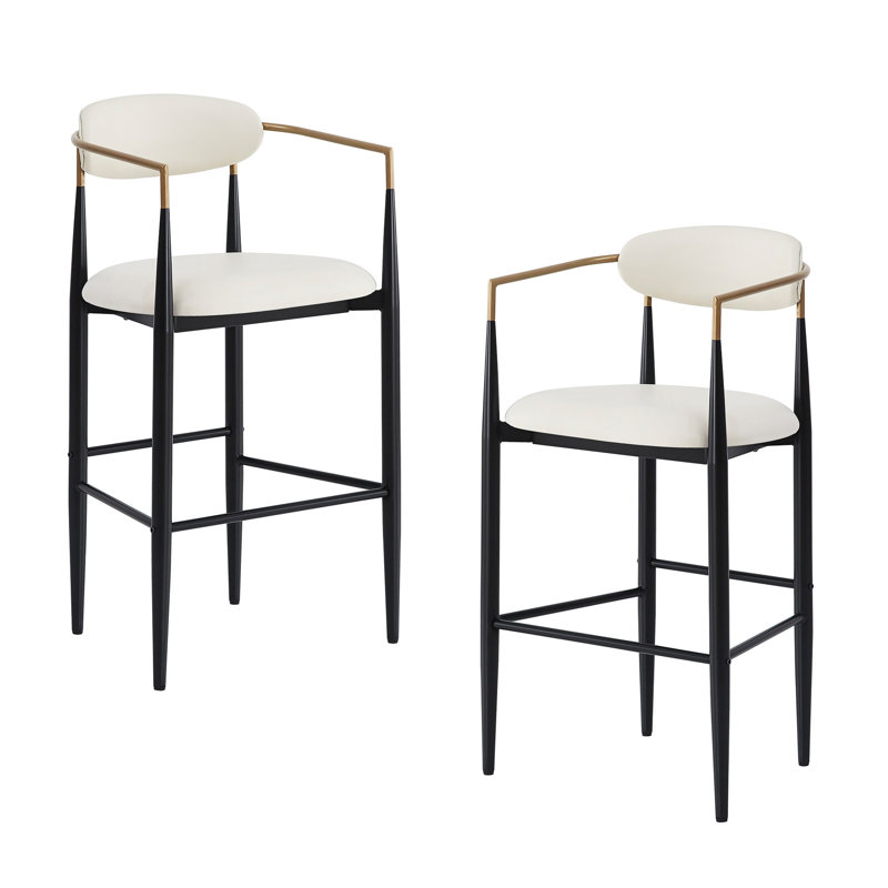 Tabourets de bar à hauteur de comptoir - Simple simili cuir beige et structure en fer robuste deux, Ivoire ivoire
