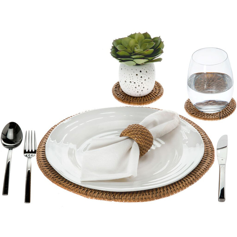 Everard Rattan Solid Colour Charger, Honey Brown