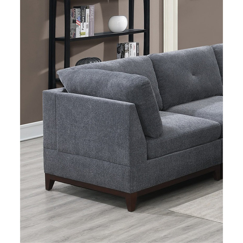 Chenille Fabric Modular Sectional 9Pc Set Living Room Furniture Corner Sectional Couch 3X Corner Wedge 4X Armless Chairs And 2X Ottomans Tufted Back Exposed Wooden Base