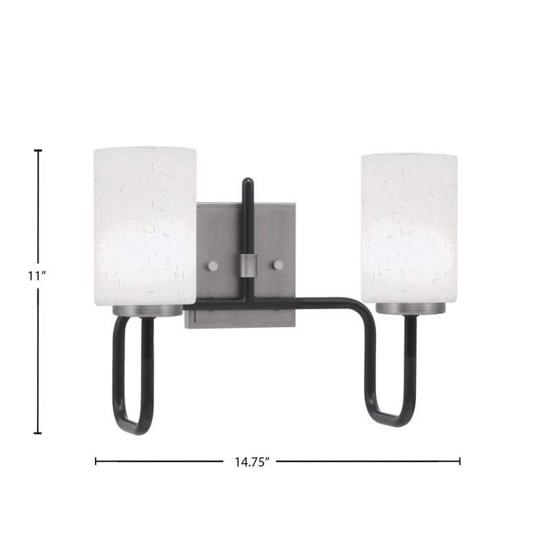 Barre d'éclairage de salle de bain 2 lumières Amarmula, noir mat et finition graphite, verre mousseline blanc 4 po