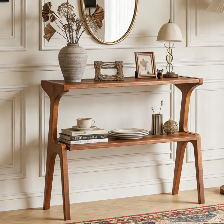 Storage Hall Table,Compact End Table,Wood Sofa Side Table, Cherry