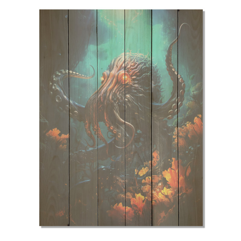 Superheros Octopus Warrior - pieuvre / calmar, art sur bois de pin naturel, H 20 po x l 10 po