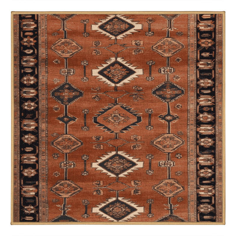 Machine Washable Persian Brown Area Rug, Square 4'