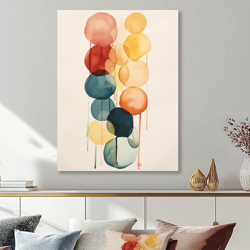 Aquarelle de cercles ascendants, reproduction d'art abstrait, Métal métal, H 40 po x l 30 po x P 1,5 po