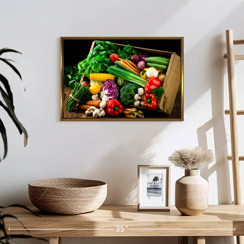 Crate Of Vegetables, 19" X 13", Floating Frame Gold