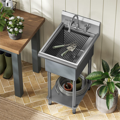 KRAUS Kore 18-Gauge Workstation Stainless Steel Single Bowl Commercial Utility Laundry Sink for Wall Mount Faucet