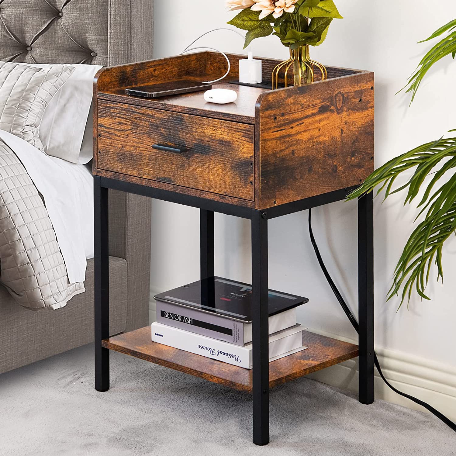 17 Stories End Table with Storage and Built-In Outlets | Wayfair