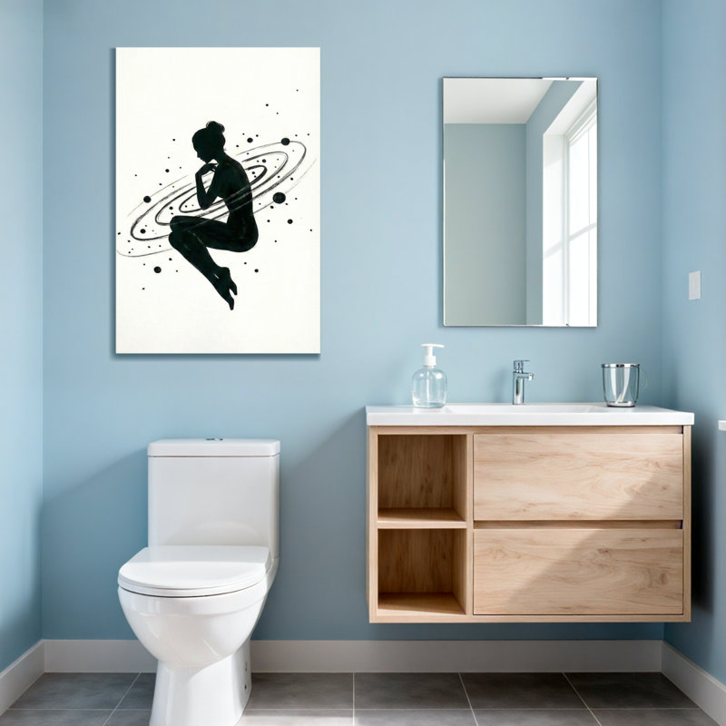 Silhouette abstraite femme avec anneaux et étoiles cosmiques, H 18 po x l 12 po