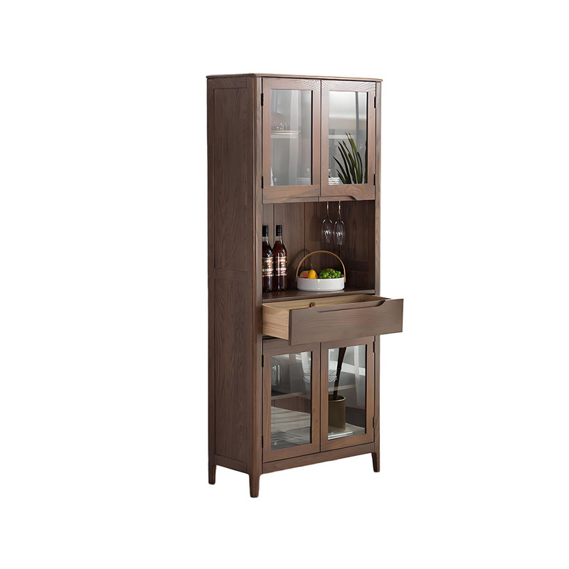 31.5"Nordic solid wood brown bookcase and wine rack