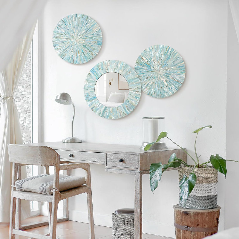 3 pièces de décoration murale pour salle de bain en nacre naturelle