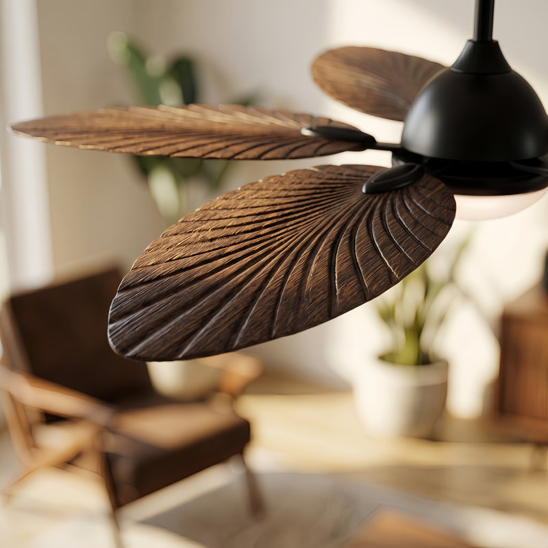 Ventilateur de plafond 52 po à 5 pales en feuilles de palmier tropicales avec lumière et télécommande 52 po