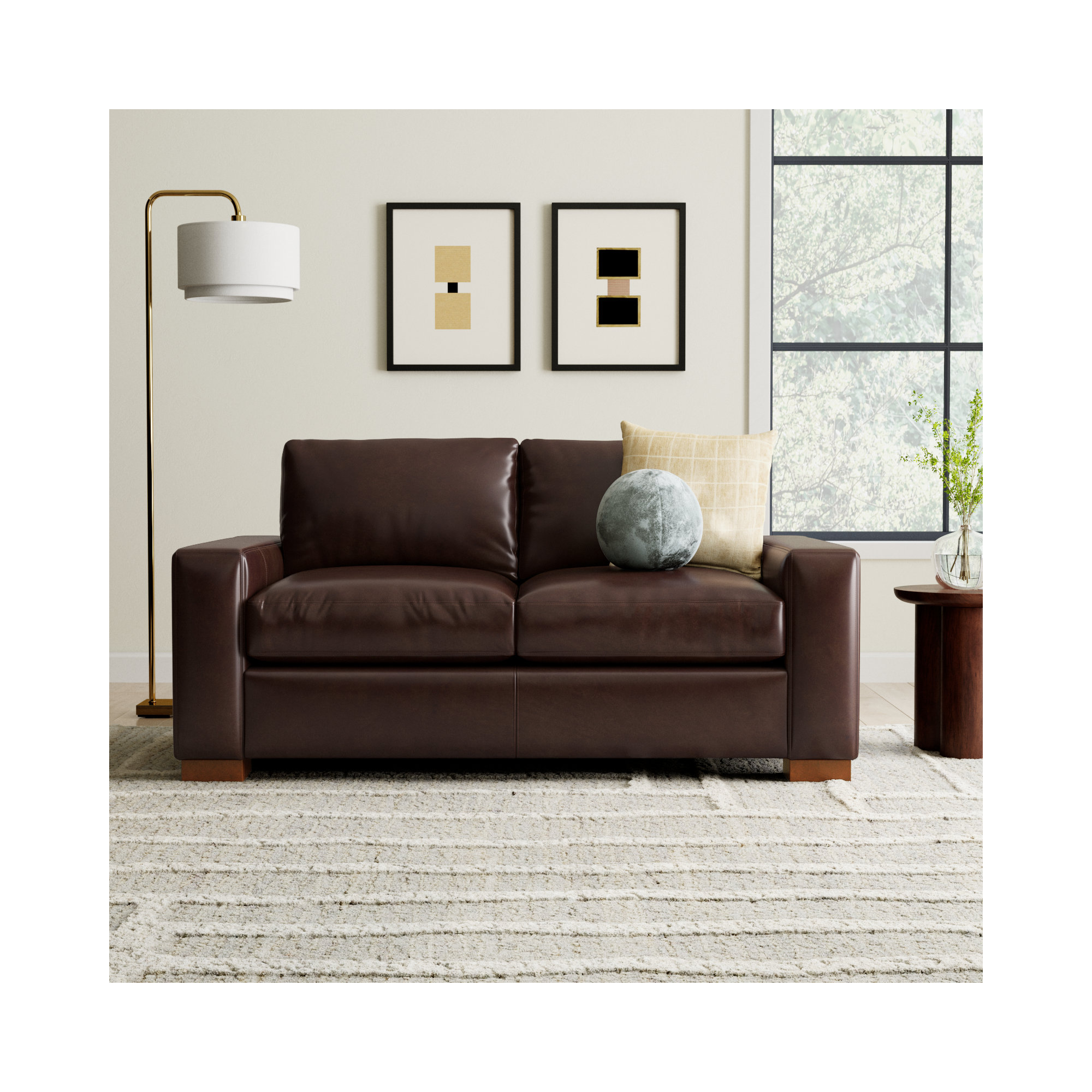  Jonie 66" Genuine Leather Loveseat, Bistro Rustic Genuine Leather