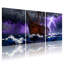 «Nautical Stormy Sea Ship Lightning Purple Sky Waves», ensemble de 3 impressions sur toile-1426432697