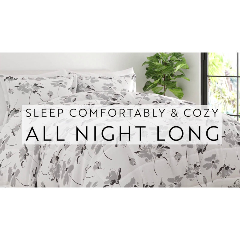 Blue Floral Reversible Down Alternative Comforter Set, Full