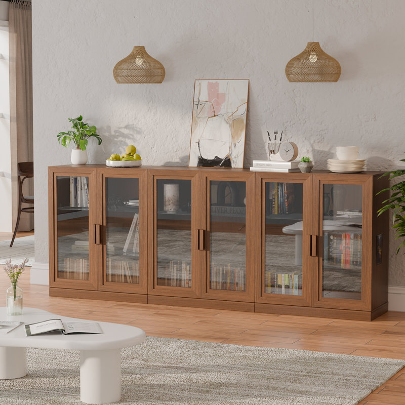 Buffet avec portes en verre et tablettes réglables, Noyer, H 36 po x l 31 po x P 16 po