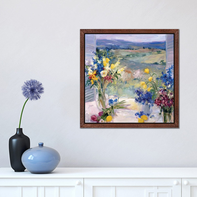 Tuscany Floral by Allayn Stevens - Painting on Canvas, 45.72 cm H x 45.72 cm W, Brown Framed