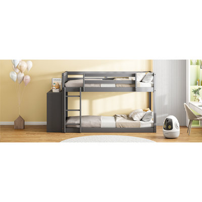 Twin Over Bunk Bed With Storage, Gray Finish 4 Drawers And 3 Shelves Bed, Modern Look