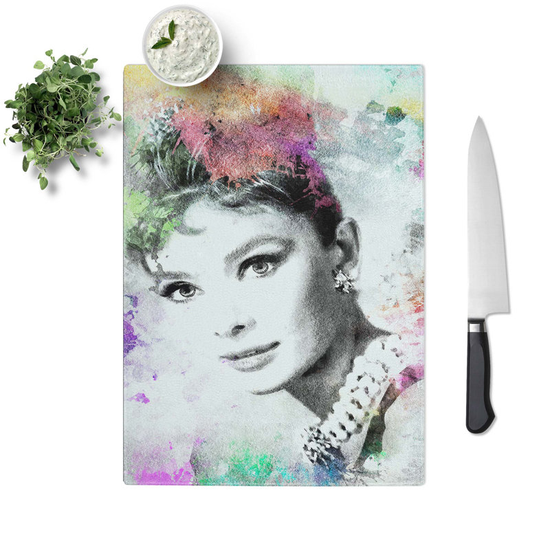 Tempered Glass Audrey Hepburn Art Chopping Board, 28.5 cm W x 39 cm L