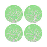 Coral Branch Green Vegan Leather Round Coasters