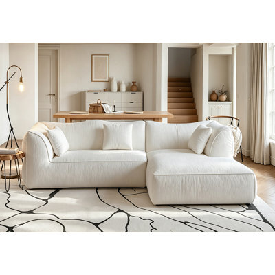 Canapé modulaire de 112,2 po avec méridienne, canapé 3 places en L chenille, assise profonde, emballage comprimé, aucun assemblage requis