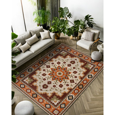 Tapis marocain beige / brun en coton et polyester à imprimé numérique Albasa Collection