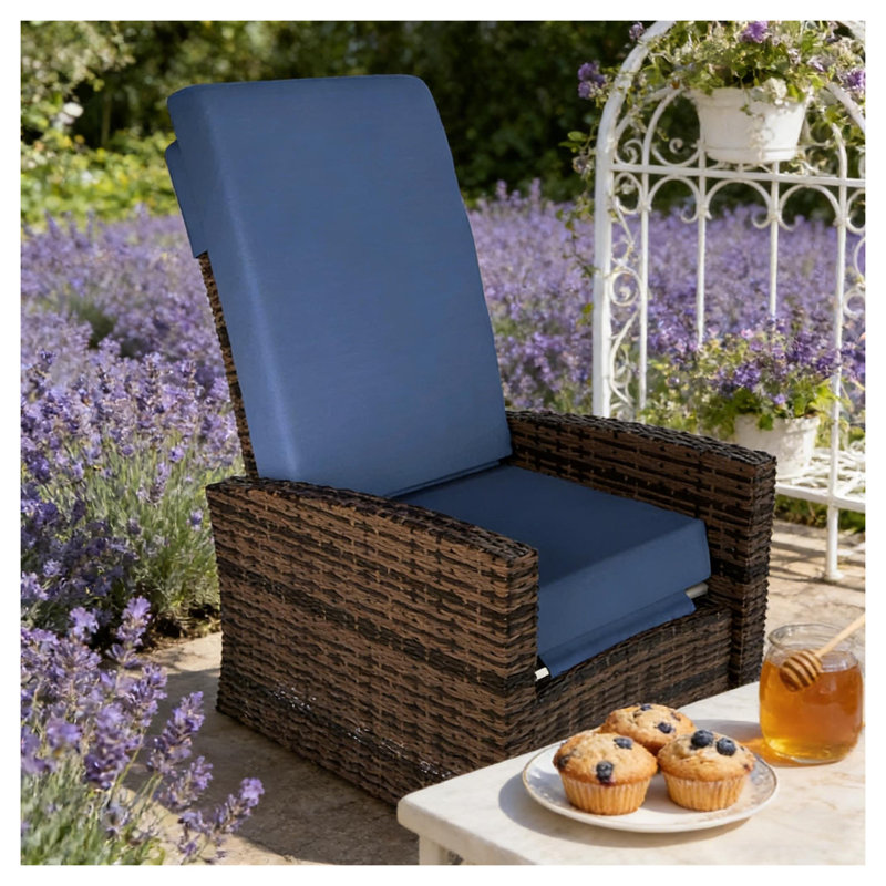 Fauteuil inclinable pivotant d'extérieur bleu foncé avec rotin en PE et structure en acier