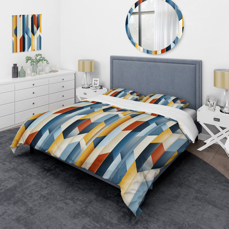 Ensemble de housse de couette à rayures multicolores, Housse de couette pour grand lit et 2 taies décor