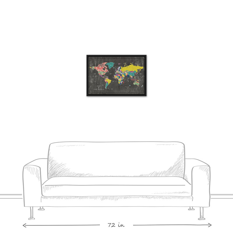 Carte colorée du monde - Impression sur toile, 20 po x 30 p, Encadré