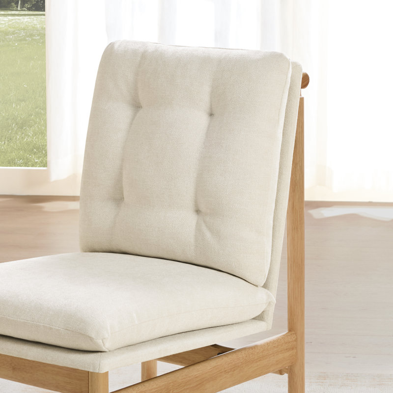 Upholstery Solid Wood Dining Chair with Natural Finish, Linen Polyester