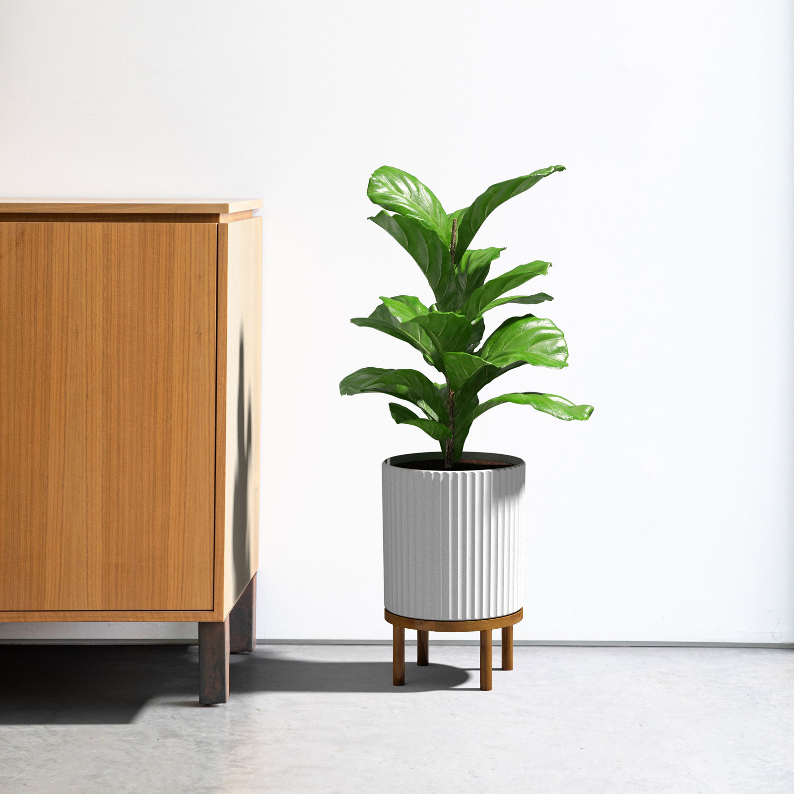 Demi Series Planter with Stand, 1, White/Brown, 16" H x 10.5" W x 10.5" D