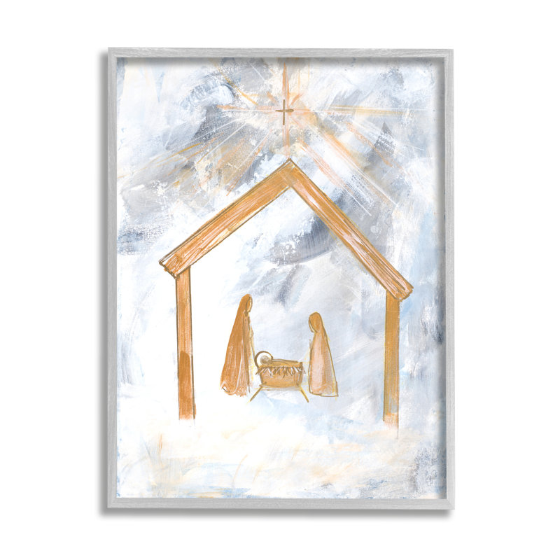 Crèche de Noël dans la crèche de Noël par Robin Maria - reproduction d'art sur toile, H 14 po x l 11 po, Cadre gris