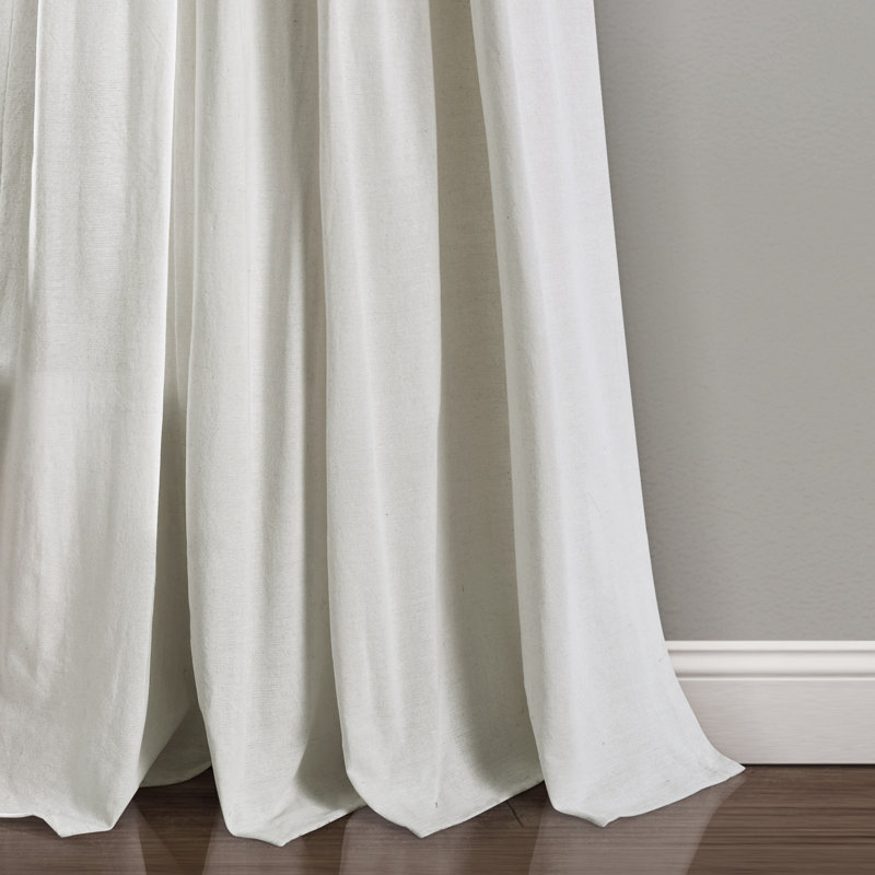Navy and Off-White Linen Blend Light-Filtering Pleated Curtain Panel