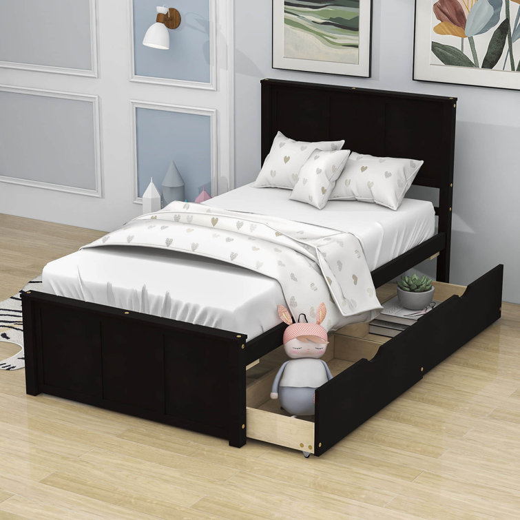 Winston Porter Elarna Twin Size Wood Platform Bed with 2 Drawers