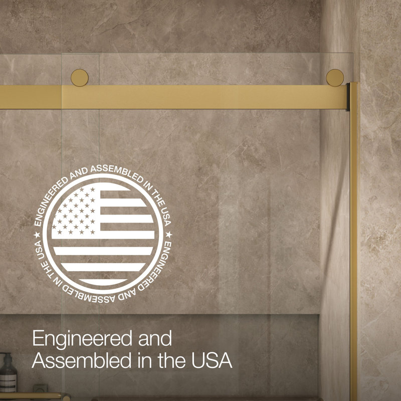 Levity 59.63" x 62" Bypass Bath Door with CleanCoat® Technology, Clear, Moderne Brass