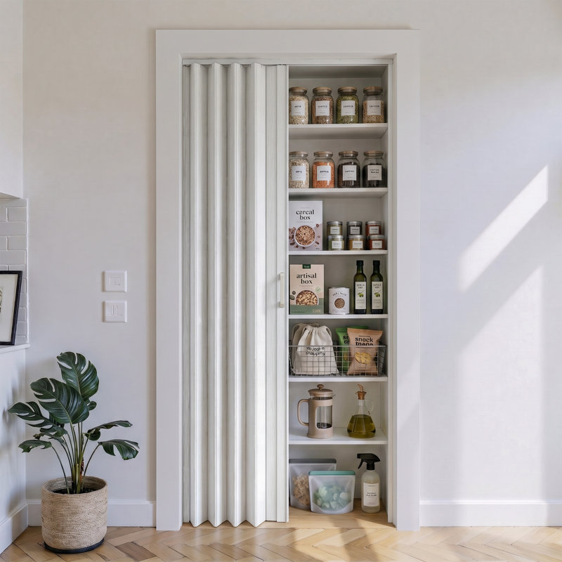 Porte accordéon pliable en PVC / vinyle H 80 po, 32 po x 80 po, Blanc