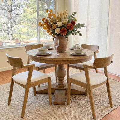 5-Piece Dining Set Mid-Century Modern Round Wooden Table & Upholstered Chair Set For Home, Kitchen, Dining Room