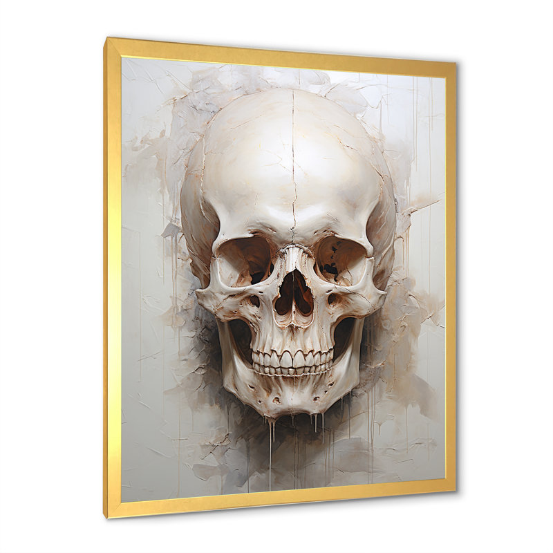 Crânes résonnants IV sur toile, Cadre doré simple, H 44 po x l 34 po x P 1,5 po