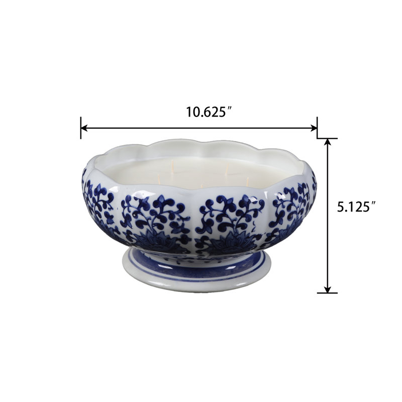 Bougie en céramique 10,63 po de style chinois festonné (67 oz) - Bambou