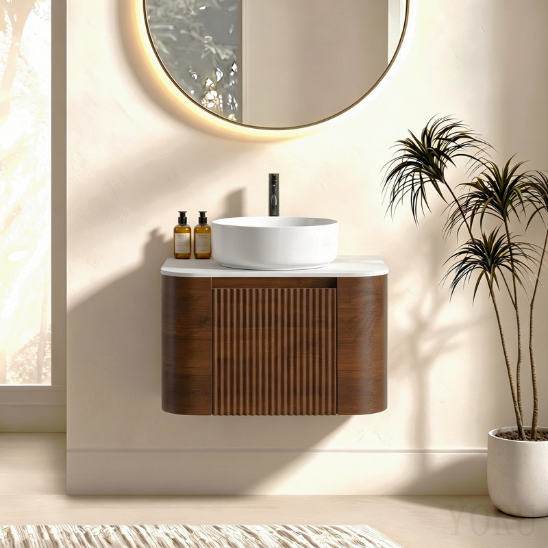 Meuble-lavabo 24 po avec lavabo, armoire murale en noyer avec porte-serviettes gratuit, lavabo simple en céramique blanche, sans drain et robinet, pré-assemblé