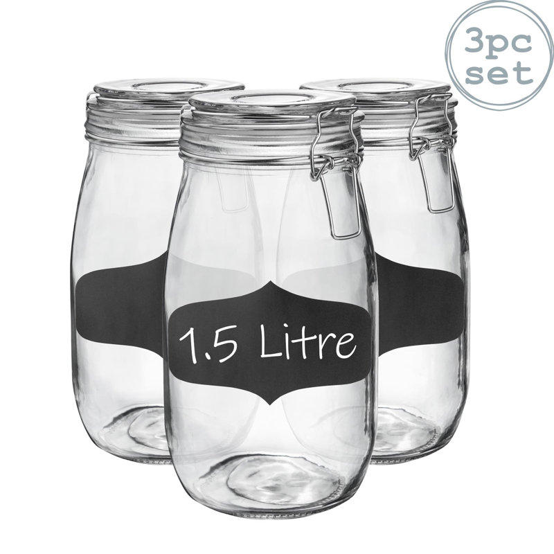 Argon Tableware - Glass Storage Jars with Labels, White/Clear
