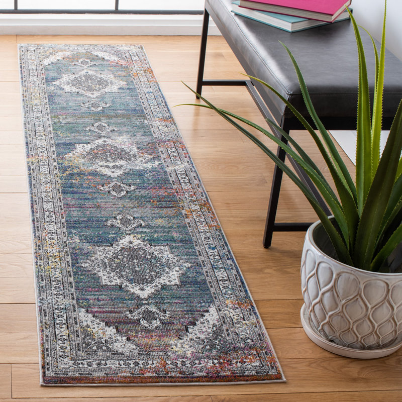 Tapis oriental ivoire / bleu Bruckmann, Tapis de couloir 2 pi x 8 pi