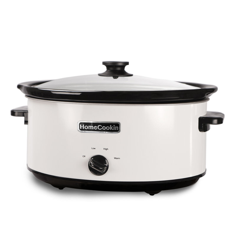 HomeCookin Slow Cooker Oval Manual Pot 7QT White, White/Black, 7 Qt