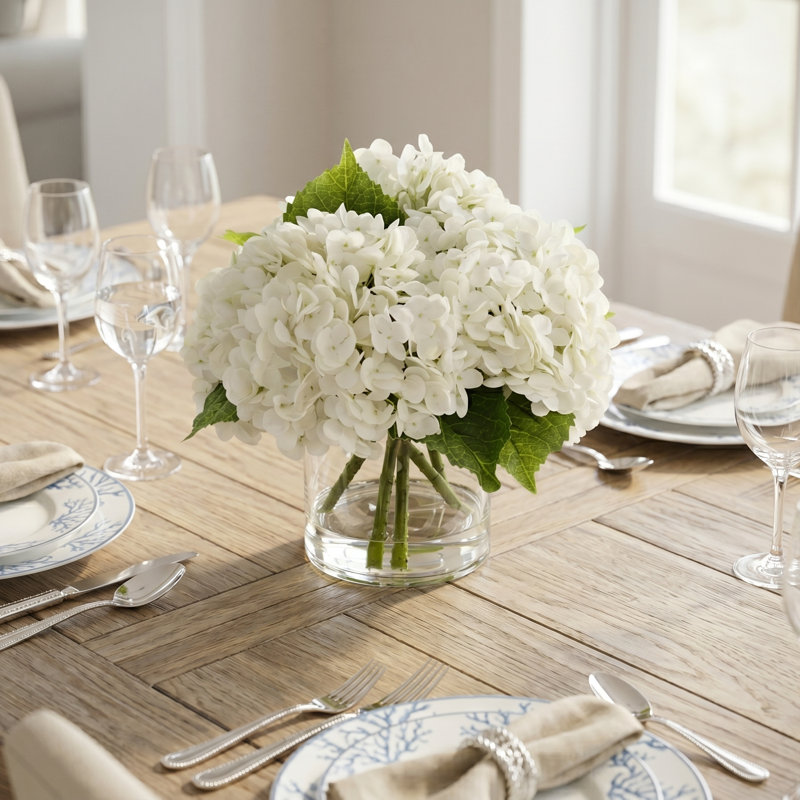 Faux Hydrangea Arrangement, White