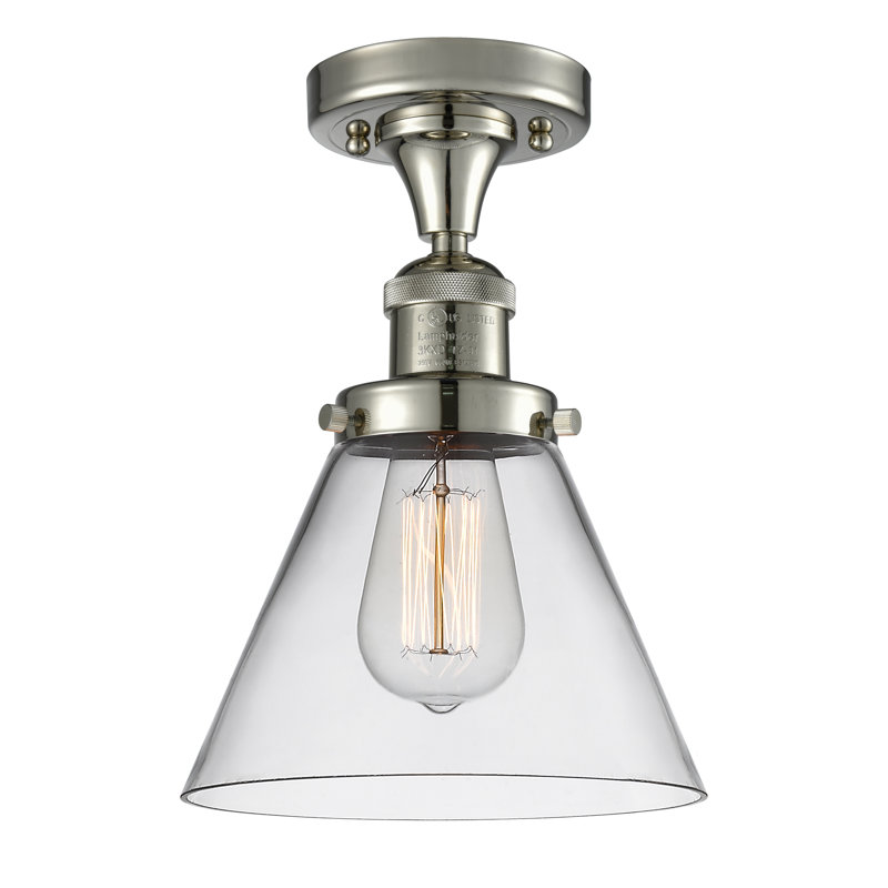 Plafonnier semi-encastré 1 lumière Cone, Ampoule à DEL rétro de 6 watts, Clair, Nickel poli