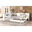Lit plateforme en L avec lit gigogne, lit plateforme avec tiroirs de rangement et tablettes, pas de sommier nécessaire-713311879